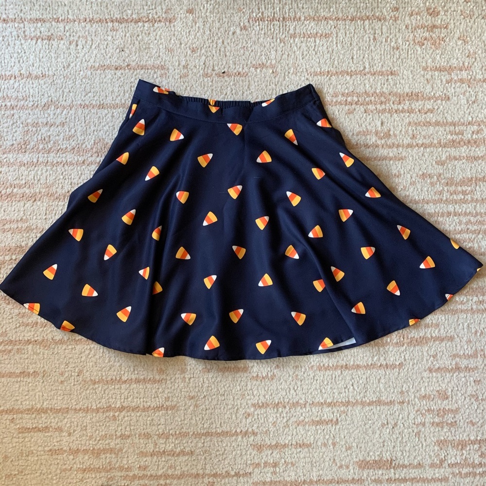 ModCloth A-Line Skirt in Navy Candy Corn Halloween